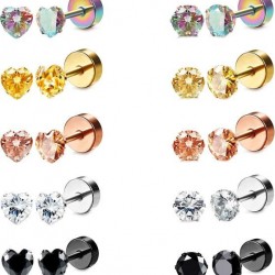 10 Pairs Stainless CZ Stud Earrings For Women Men Tragus Helix Round Heart Cubic Zirconia Flat Back Screw Back 20G Ear Piercing Set 2MM-5MM